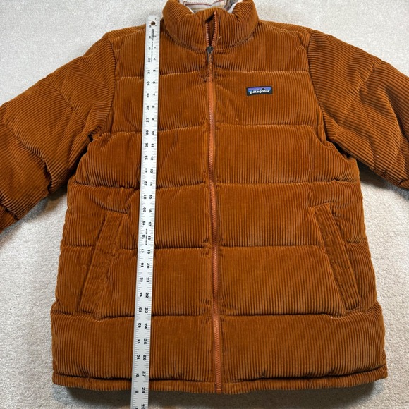 Patagonia Women Large Cord Fjord Down Coat Orange Full Zip Down Insulated Jacket - Picture 9 of 10